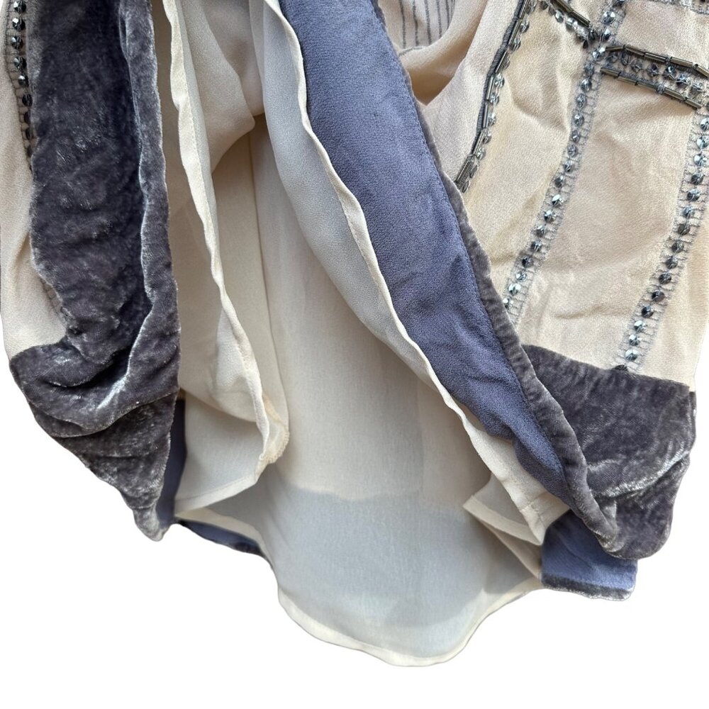 Moulinette Soeurs Beaded Velvet Flowy Tan Grey Tank Top Size XS - Picture 8 of 11
